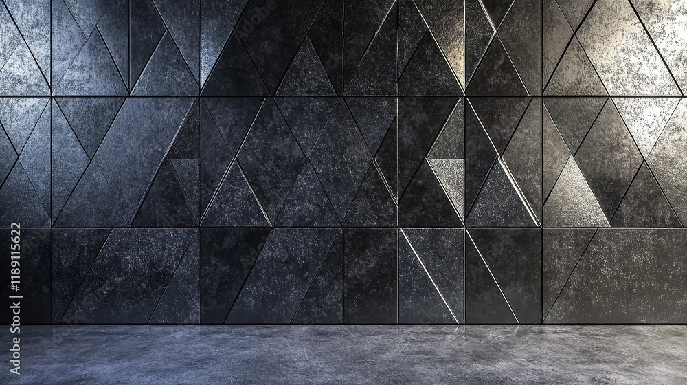 Poster polished semigloss wall with triangular tile patterns and texture