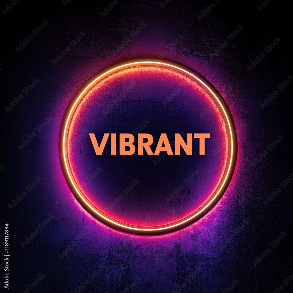 Poster sleek circular logo design with vibrant neon effect and bold text display
