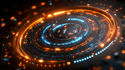 Futuristic interface glowing rings dark background