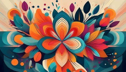 abstract floral design with geometric shapes and bold colors creating a modern and vibrant artwork