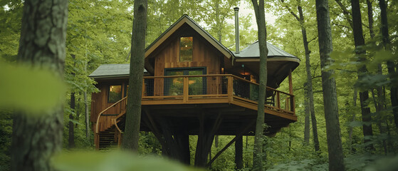 Treehouse Retreat in Nature. Serene Getaway in the Trees. Relaxing Eco-Friendly Treehouse Stay. Unique Treehouse Accommodations for Nature Lovers.