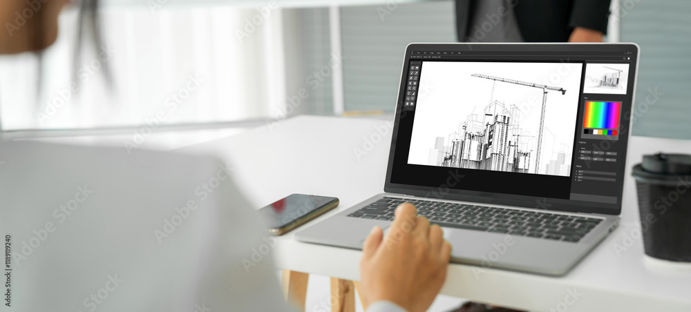 Poster architectural design modish software application for architect business and professional designer