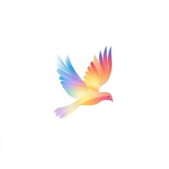 Obraz premium Rainbow bird soaring, white background, logo design