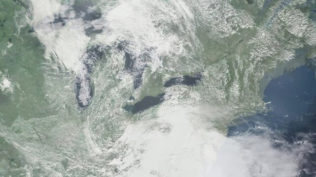 Zooming in on Brantford, Canada frome space - Perfect for Travel Intros and Backgrounds. Realistic 3D Animation.