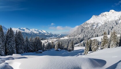 snow covered la clusaz landscape in the french alps