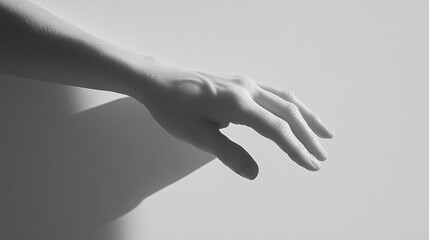 a hand reaching out in black and white