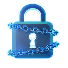 Cybersecurity Lock: A digital illustration of a strong padlock wrapped with a sturdy chain,...
