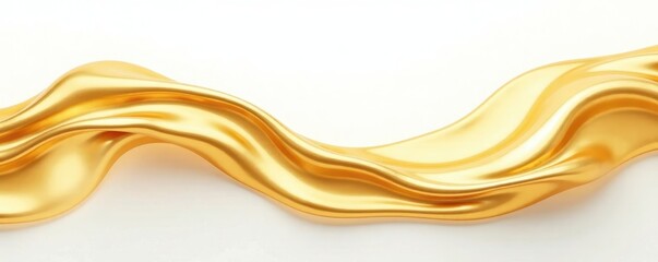 Obraz premium Liquid gold wave, flowing elegantly across pure white background, golden, ripple