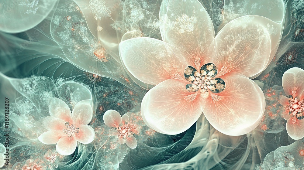 Poster delicate floral abstract background with soft tones and ethereal patterns