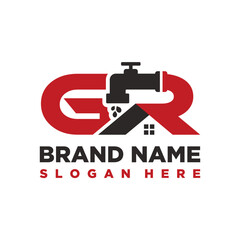 letter GR Plumbing home logo design vector template