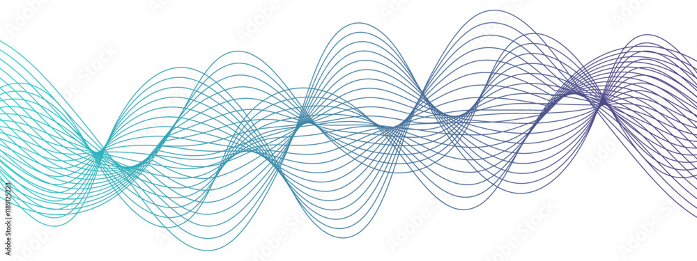 Aufkleber abstract blue blend wave lines on transparent background. geometric technology, data frequency gradi