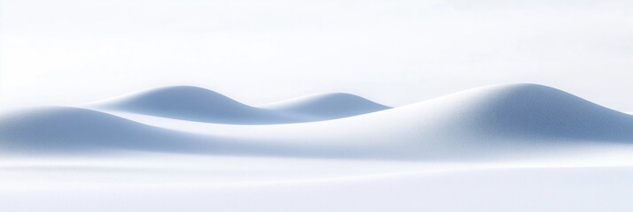 Obraz premium Snowy landscape with gently sloping hills of pristine white snow. Winter wonderland scene evokes pure, soft beauty of nature in winter. Perfect for backgrounds. Image portrays simple snowy scene