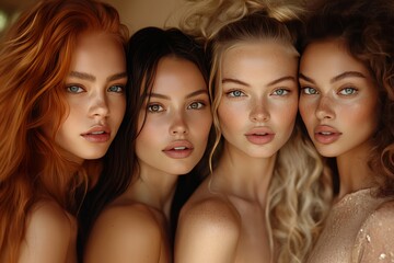 Obraz premium girls models with different hair advertising cosmetics