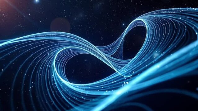 Abstract blue light trails creating a dynamic flow against a cosmic background - Suggests connectivity, the flow of information, applicable to tech and science events or digital media
