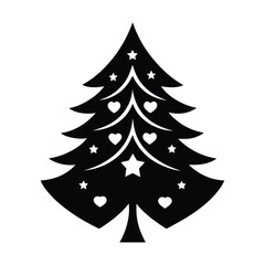  Christmas tree with valentine's day love icon vector silhouette 