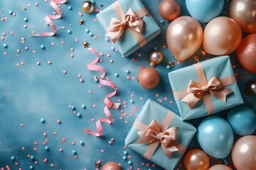 Festive Birthday Gifts and Balloons with Vibrant Copy Space for Celebration