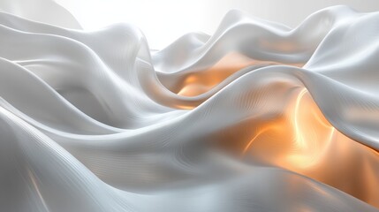 Fototapeta premium 3D Abstract Background - Flowing White Fabric with Golden Light