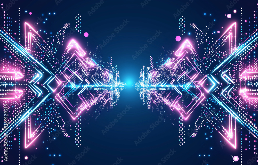 Poster abstract background with neon blue and pink arrows on dark gradient - modern vector design for techn