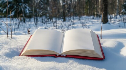open book in a snowy forest