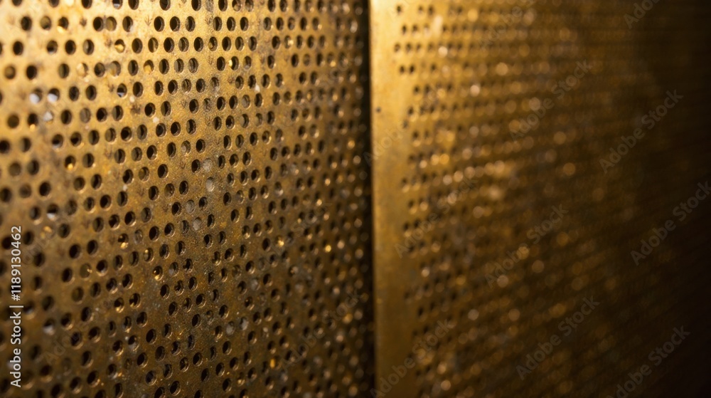 Leinwandbilder close-up view of a metallic perforated panel with a golden hue and subtle texture