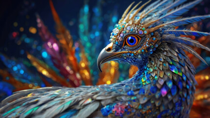 Obraz premium Brightly Colored Alien Bird Set Against a Stunning Galactic Scene