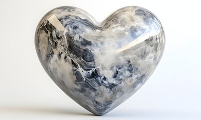 Polished marble heart, grey and white swirls.