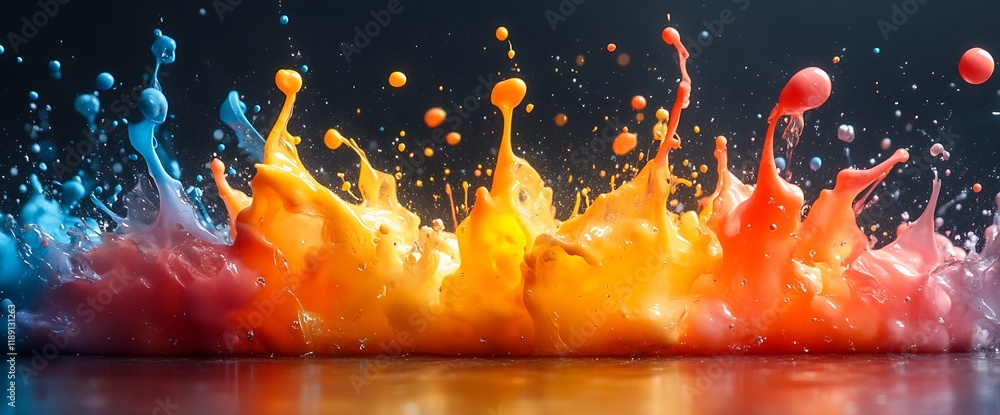 Aufkleber vibrant multicolored liquid splashes explode in a dynamic burst against a dark background.