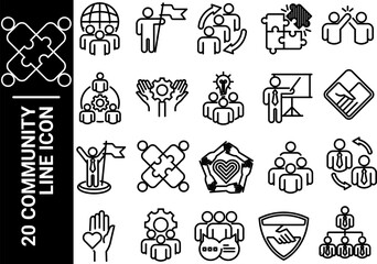 20 community line icon, black and white
