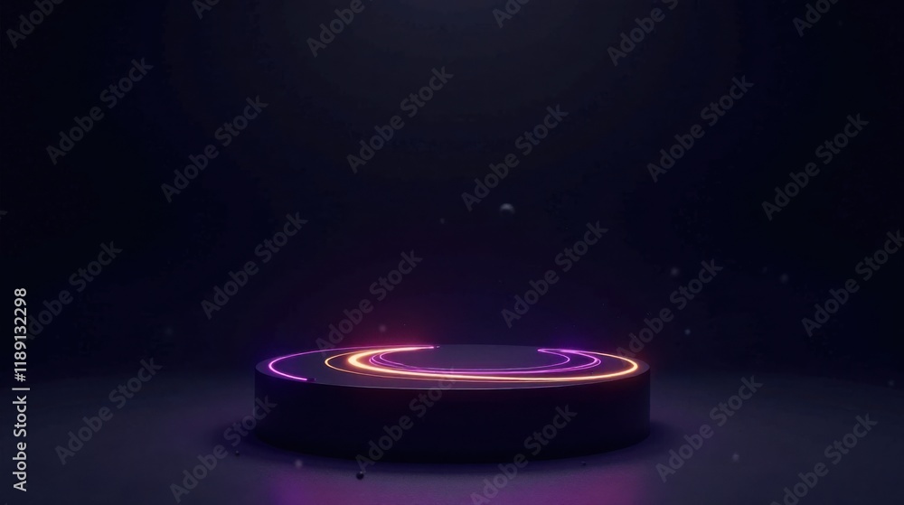 Aufkleber dark abstract platform with glowing neon circular lines