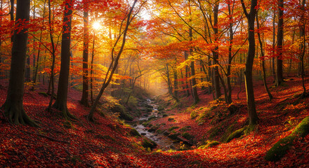 Fototapeta premium forest with autumn view