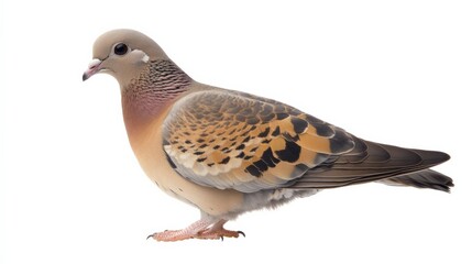 a single dove stands on a white background