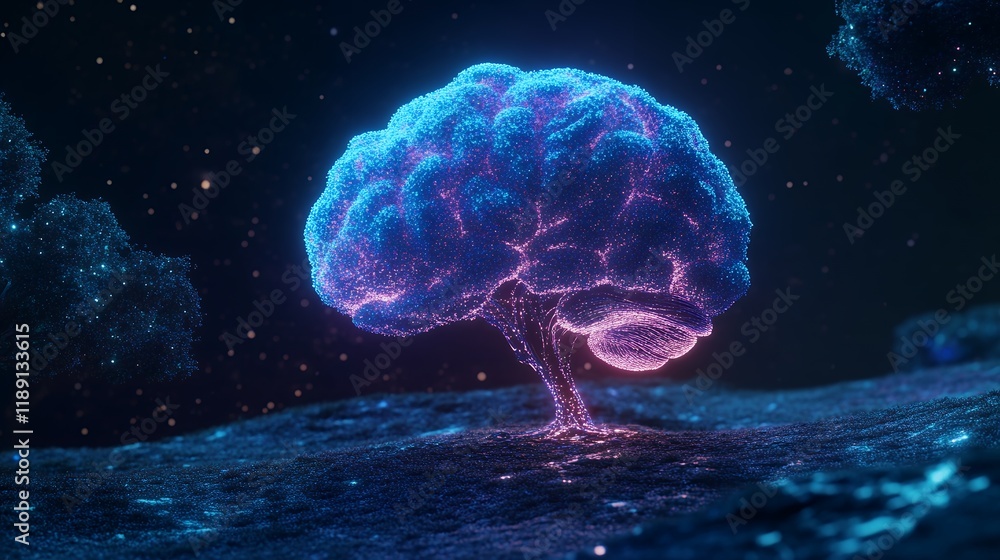 Poster glowing brain tree abstract neural network concept art