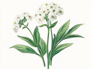 Naklejka premium a botanical illustration of white flowers with green leaves