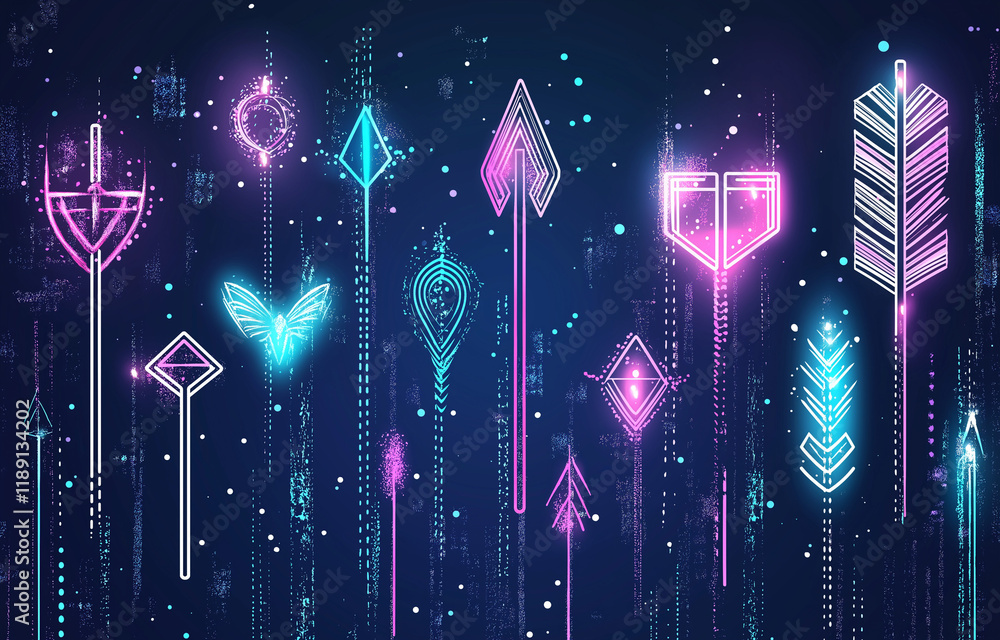 Poster abstract background with neon blue and pink arrows on dark gradient - modern vector design for techn