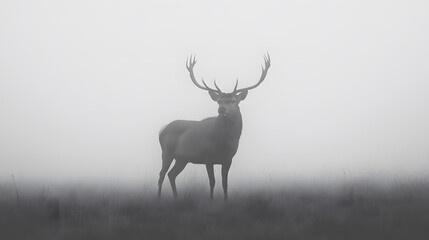 Fototapeta premium Silhouette of a red deer stag in the mist