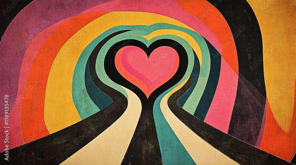 Poster monochrome heart shape with colorful lines and background design