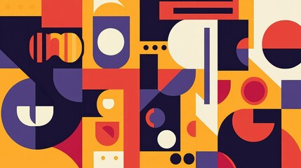 Abstract geometric composition with bold colors and shapes, creating a vibrant visual experience.