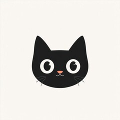 Obraz premium Cute black cat face, simple design, white background, for greeting cards