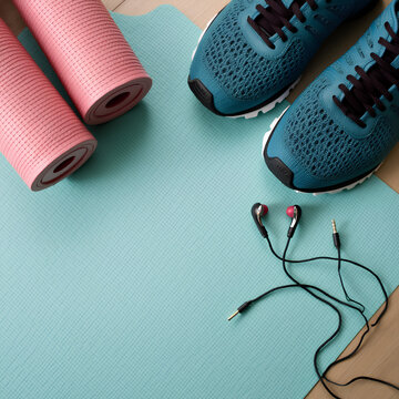 halt&egrave;res, tapis de yoga, baskets et &eacute;couteurs sans fil, parfait pour des designs li&eacute;s au sport et au fitness