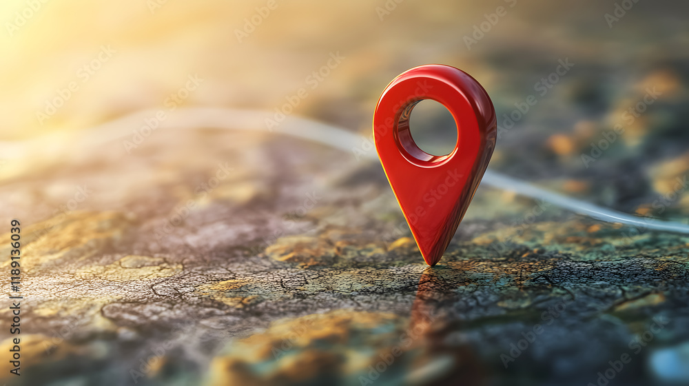 Wall mural a red pin-point map symbol indicating a specific location.
