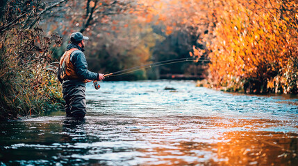 a man fly fishing in a river
