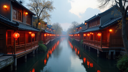 Serene Canal, Chinese Water Town at Dusk - Moody/Atmospheric Photog.
