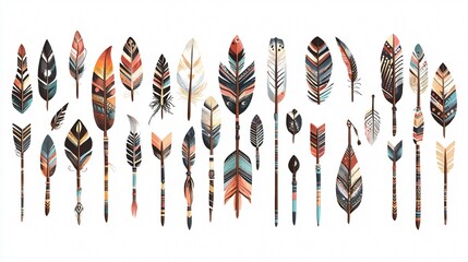 Bohemian Arrows & Feathers Icons | Decorative Wide Angle Image Centered