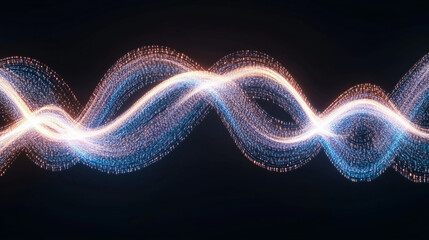 Fototapeta premium Abstract blue and orange light waves create dynamic visual effect on dark background, showcasing fluid motion and energy. This captivating design evokes sense of rhythm and flow
