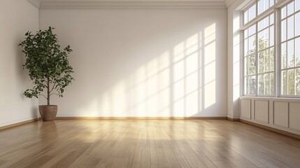 Fototapeta premium Bright and spacious empty room with wooden flooring and natural light