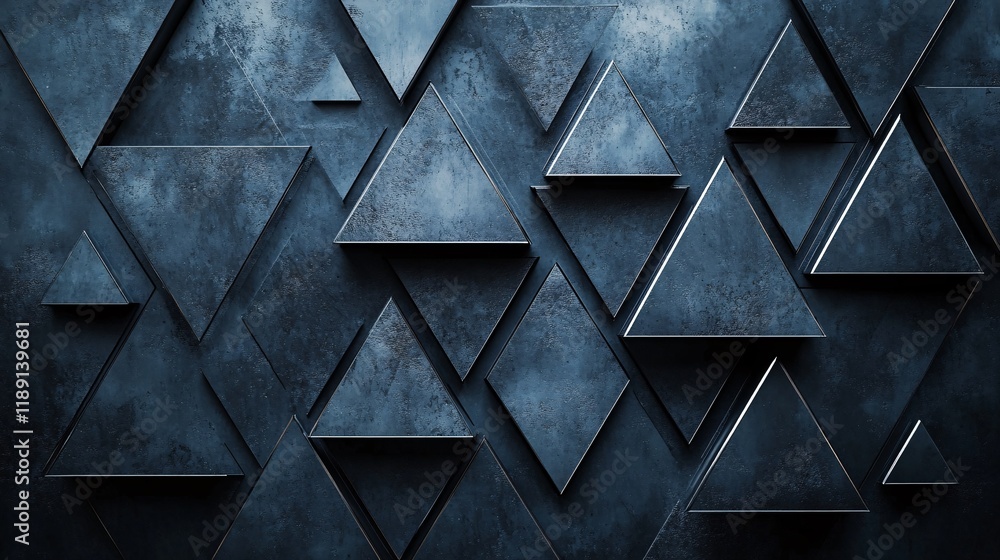 Poster abstract geometric design featuring dark triangles on a textured surface