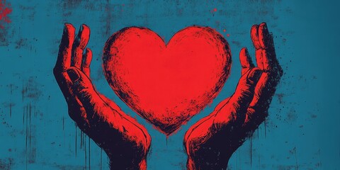 Two hands gently holding a red heart symbolizing love and care in a close-up view valentine day