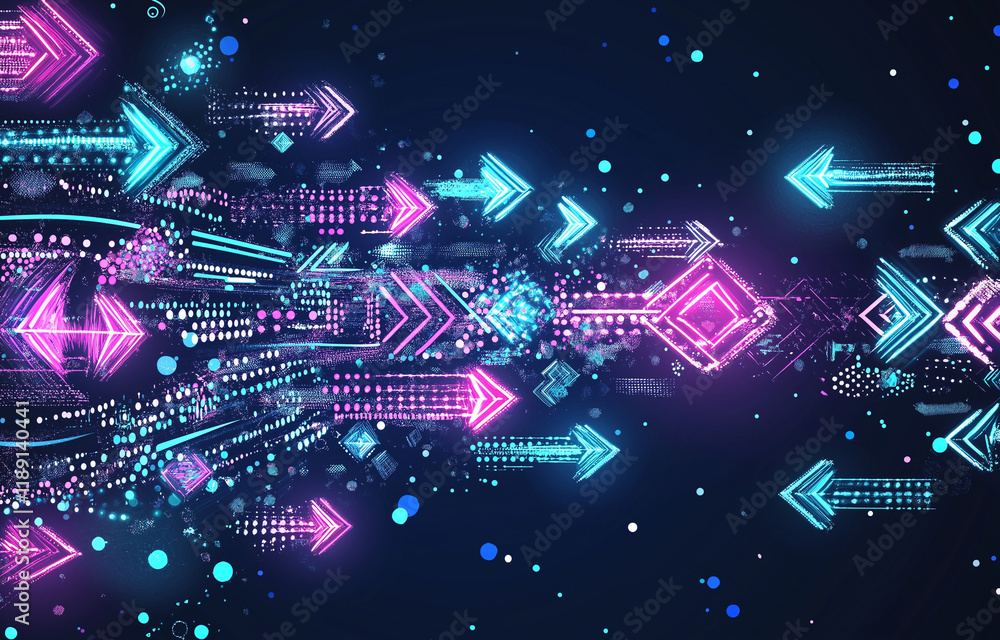 Aufkleber abstract background with neon blue and pink arrows on dark gradient - modern vector design for techn