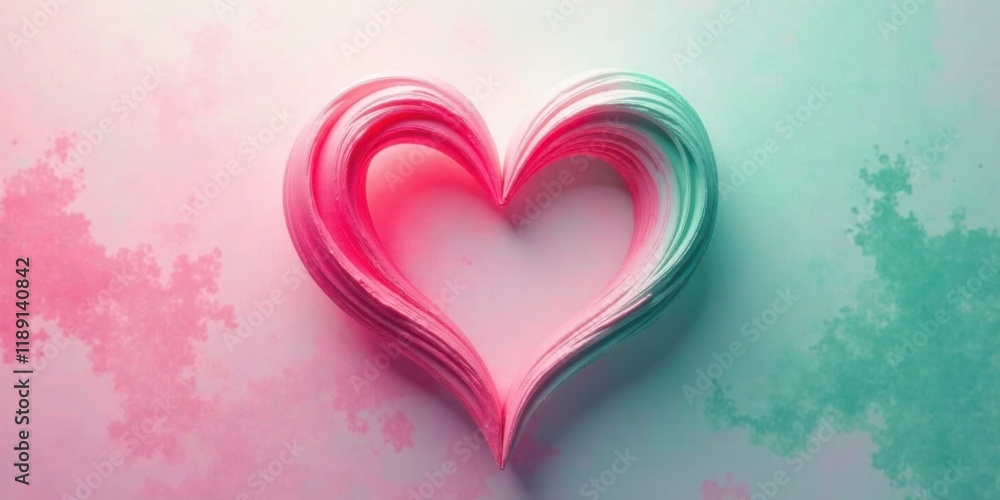 Poster abstract pastel pink and teal swirled heart shape on a soft background