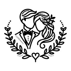 Obraz premium Simple line art wedding couple vector logo symbol